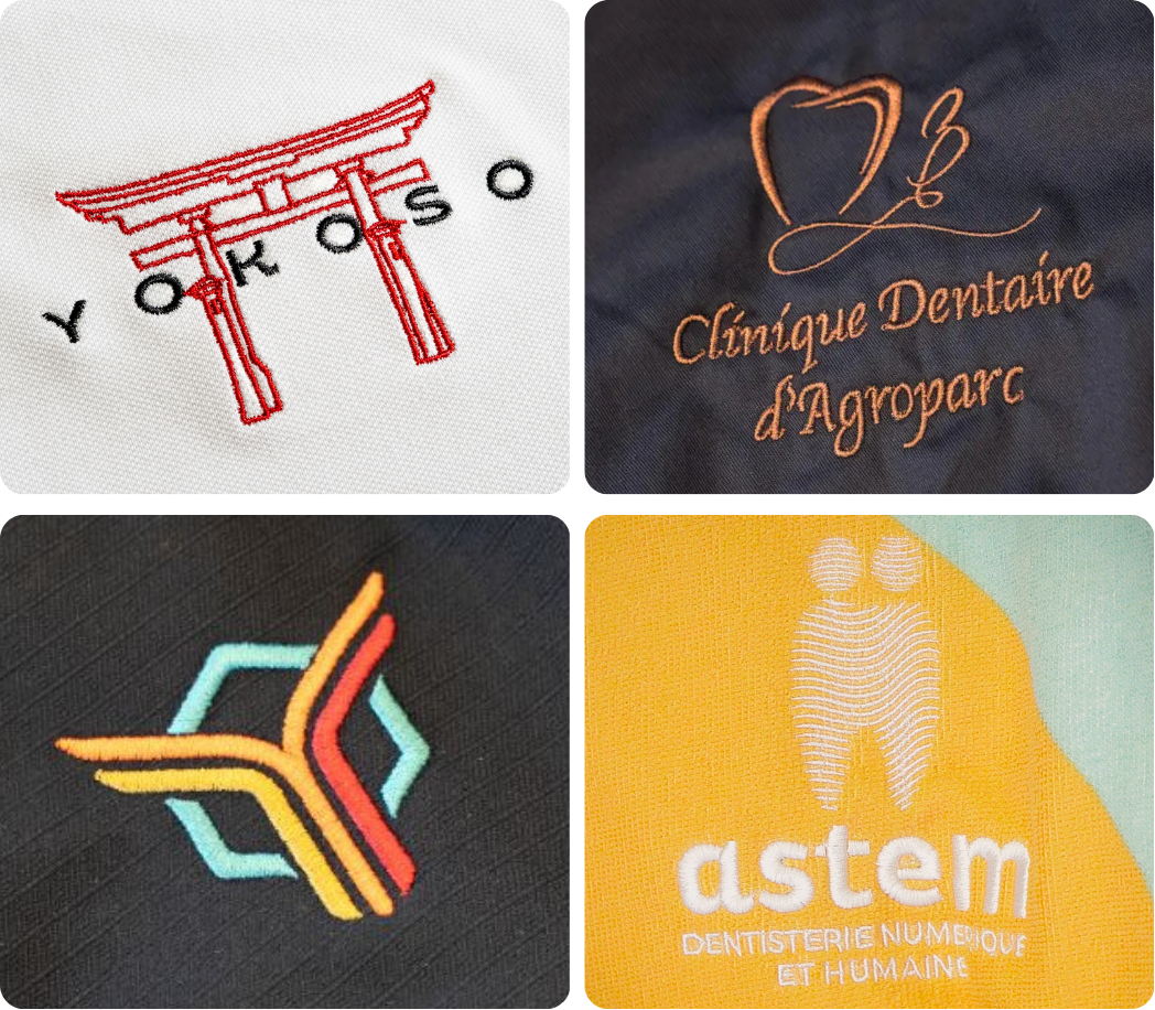 Exemples de broderies réalisées par Atelier OBI
